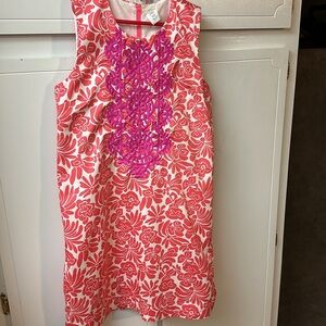 J. CREW CREWCUTS SHIFT DRESS. Size 14. Soft rose w/bright pink embroidery VG/EUC